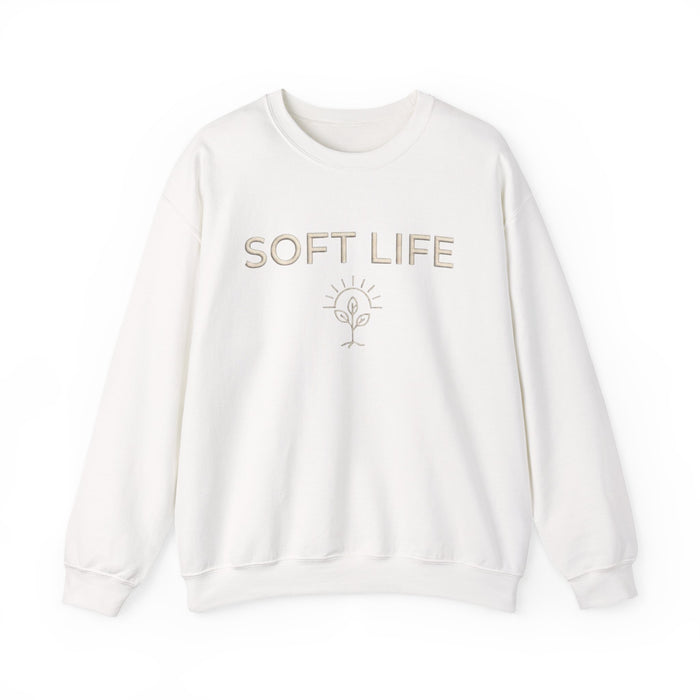Soft Life Crewneck Sweatshirt — Minimal Floral Pullover | Cozy Aesthetic | Self-Care Gift for Women