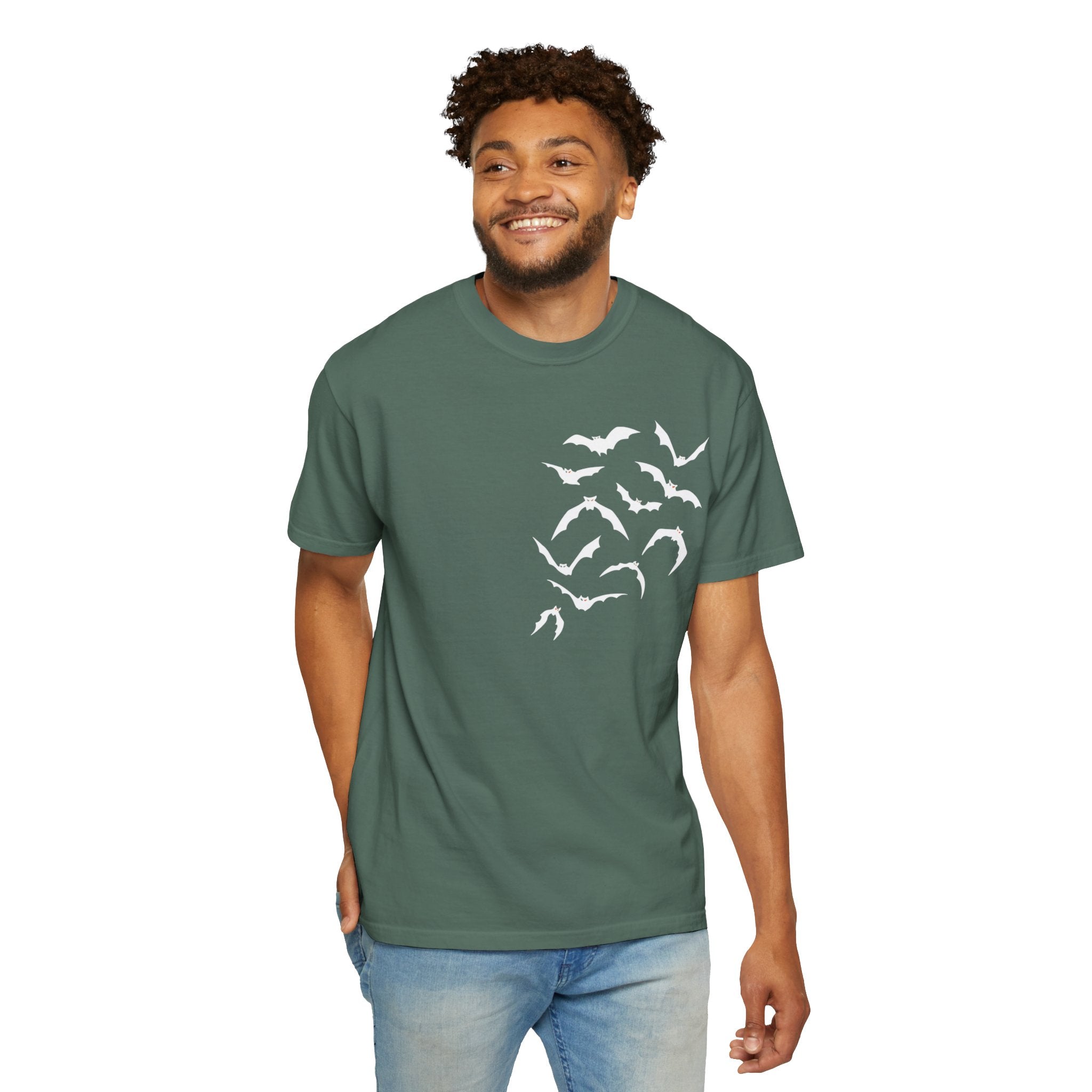 Bat Flock Graphic T-Shirt — Halloween & Gothic Nature Tee