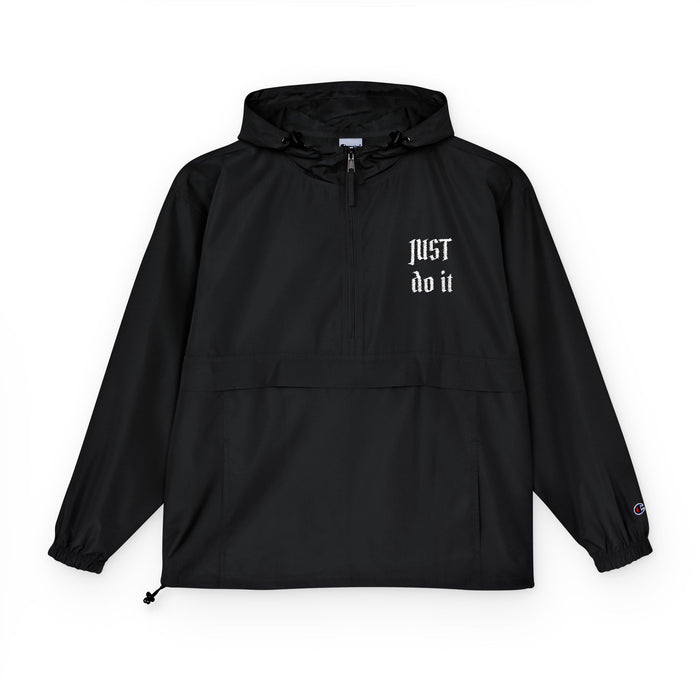 Packable Windbreaker Jacket — Orange Anorak with Small Chest Graphic