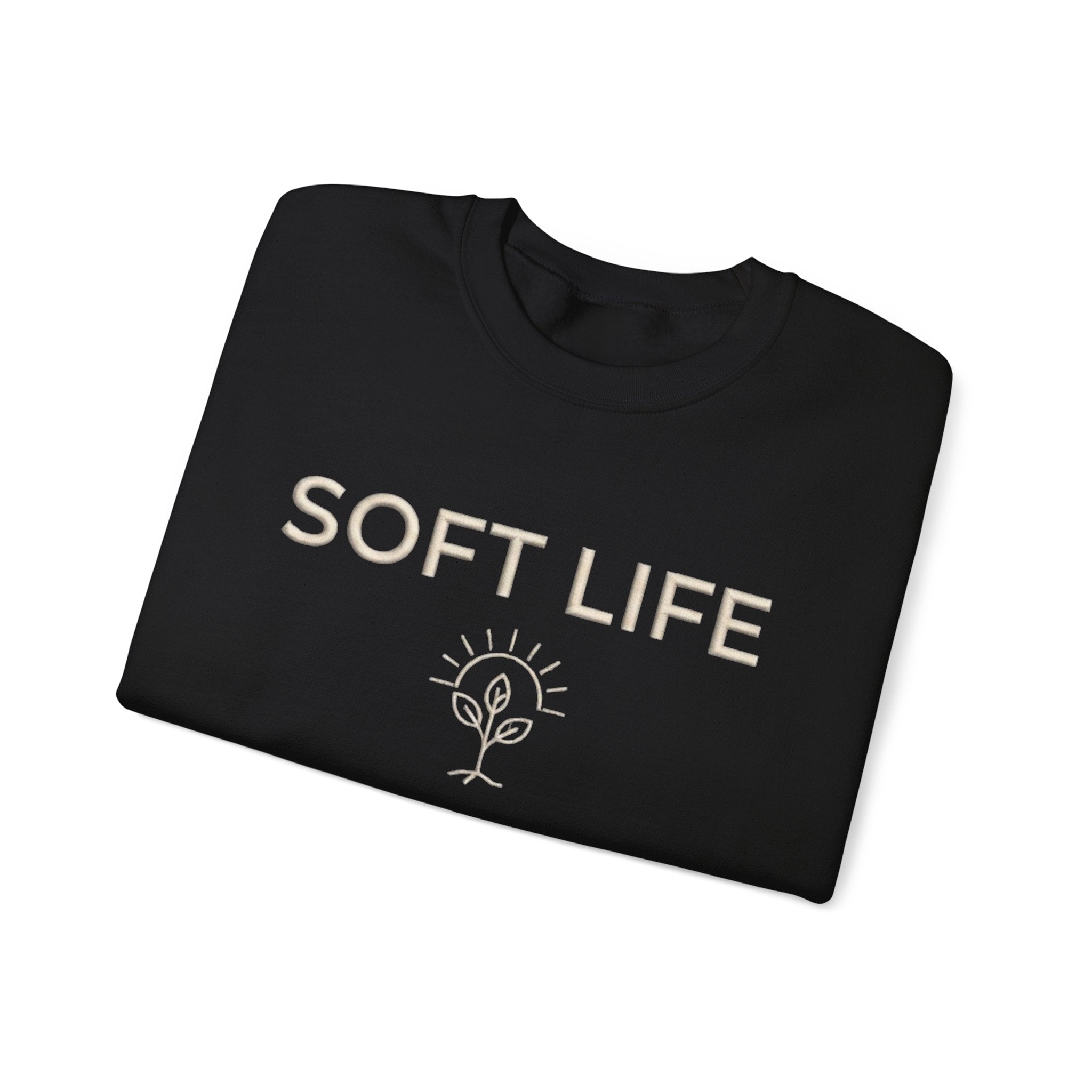Soft Life Crewneck Sweatshirt — Minimal Floral Graphic Pullover for Women