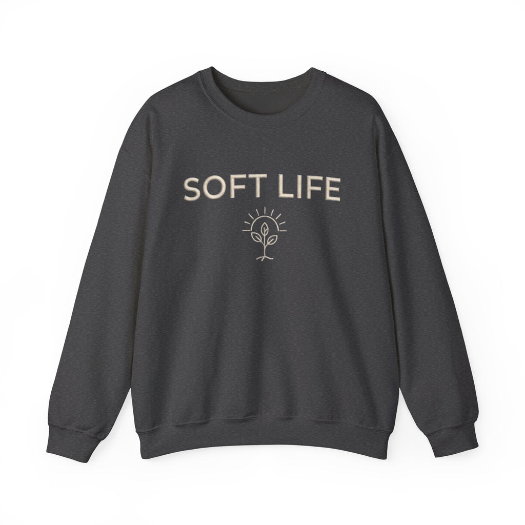 Soft Life Crewneck Sweatshirt — Minimal Floral Graphic Pullover for Women