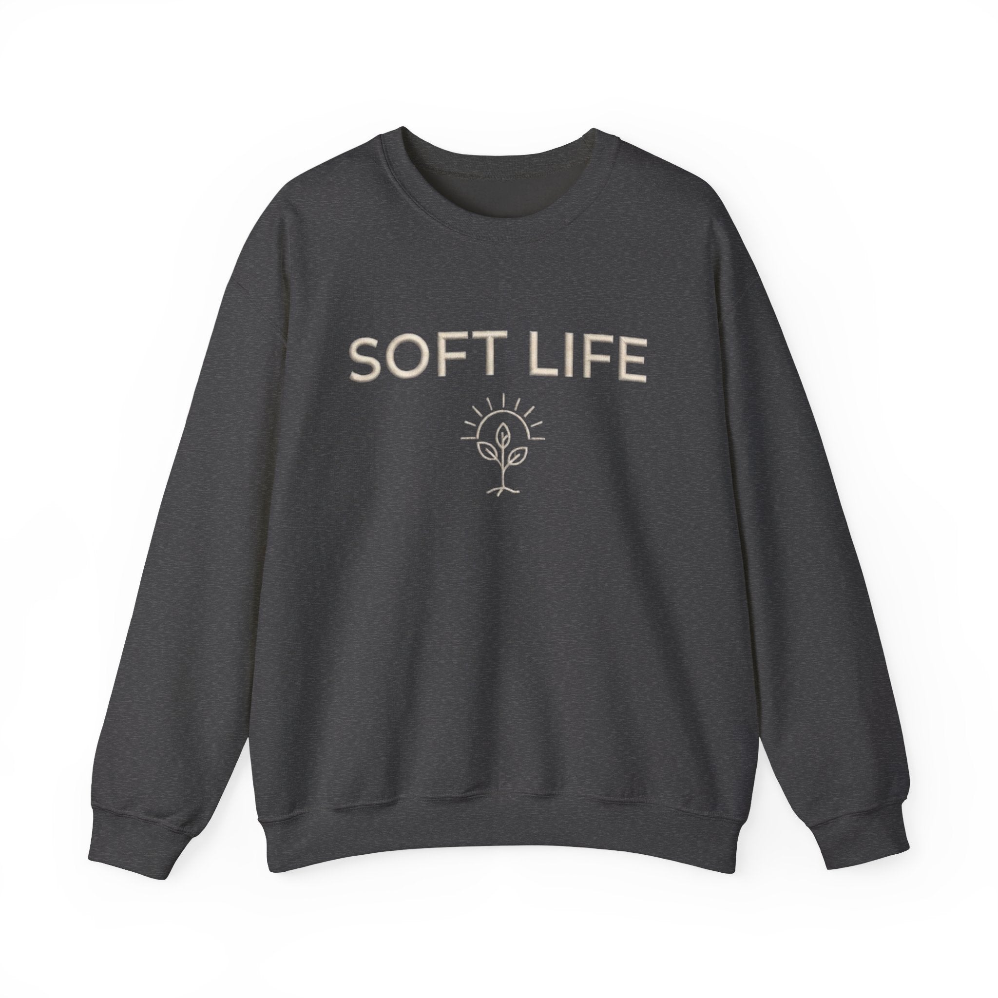 Soft Life Crewneck Sweatshirt — Minimal Floral Graphic Pullover for Women