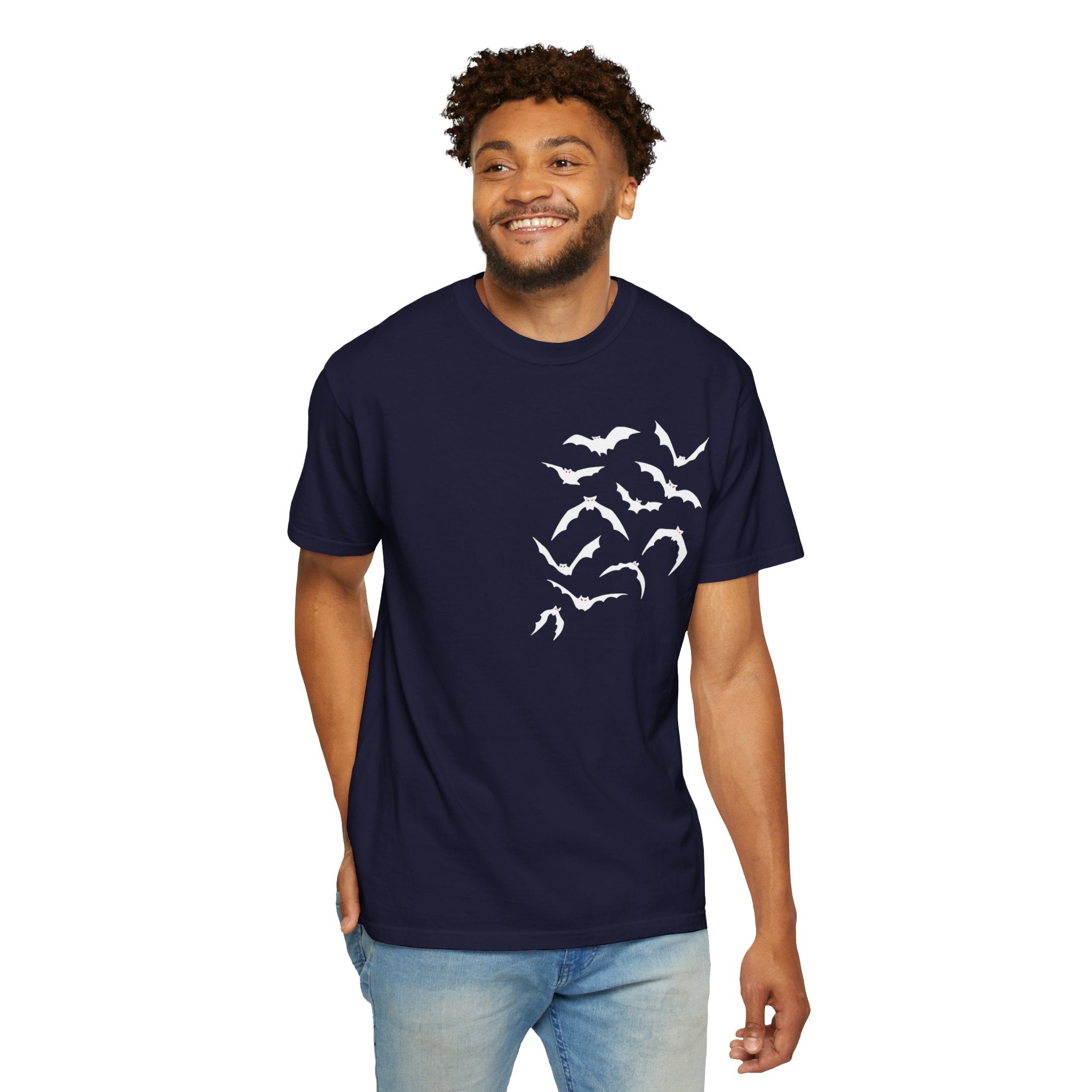 Bat Flock Graphic T-Shirt — Halloween & Gothic Nature Tee