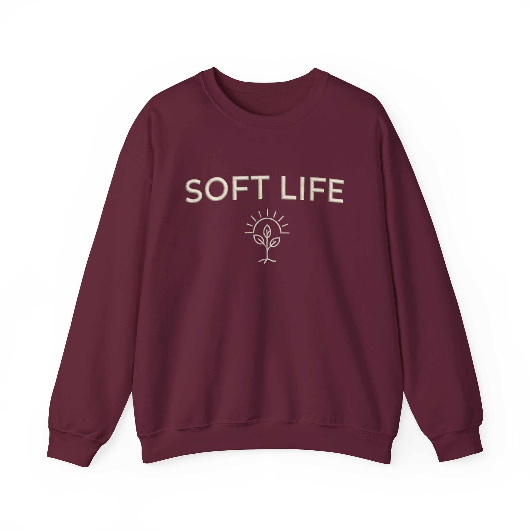 Soft Life Crewneck Sweatshirt — Minimal Floral Graphic Pullover for Women