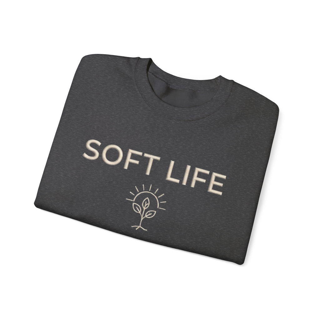 Soft Life Crewneck Sweatshirt — Minimal Floral Graphic Pullover for Women