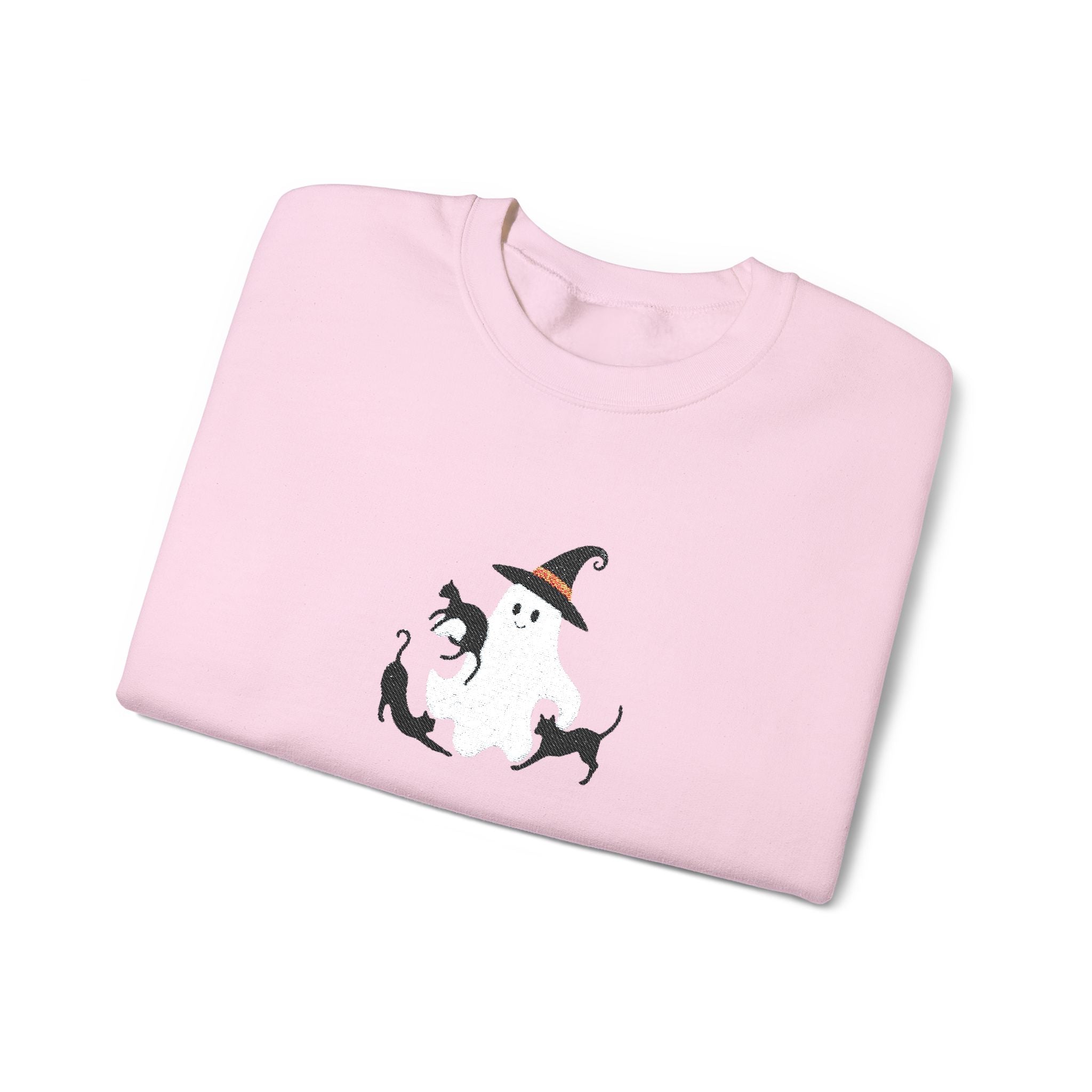Halloween Moon Cat Crewneck Sweatshirt — Witch Hat & Black Cats Graphic