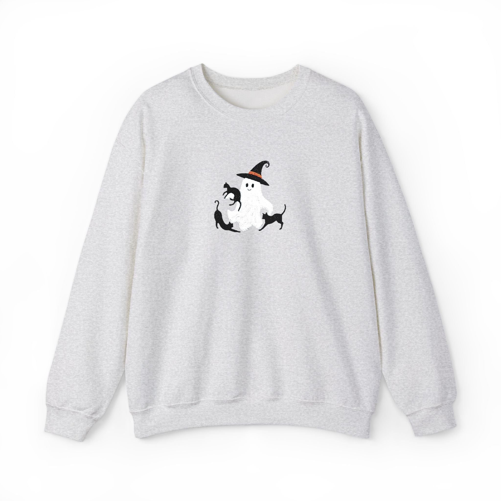 Halloween Moon Cat Crewneck Sweatshirt — Witch Hat & Black Cats Graphic