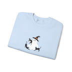 Halloween Moon Cat Crewneck Sweatshirt — Witch Hat & Black Cats Graphic