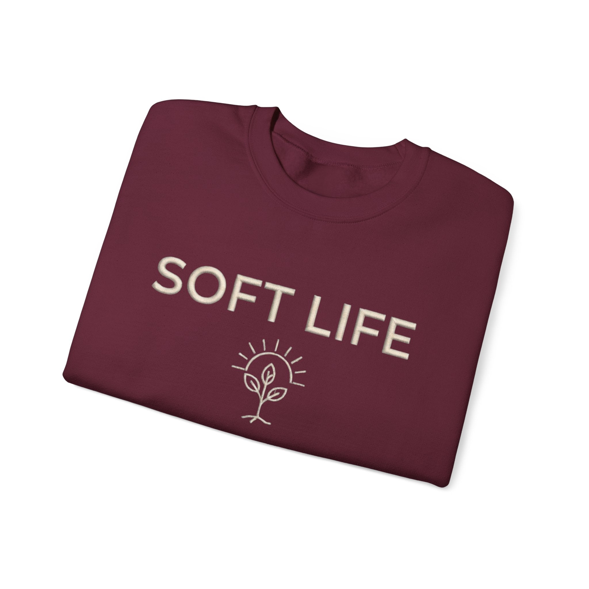 Soft Life Crewneck Sweatshirt — Minimal Floral Graphic Pullover for Women
