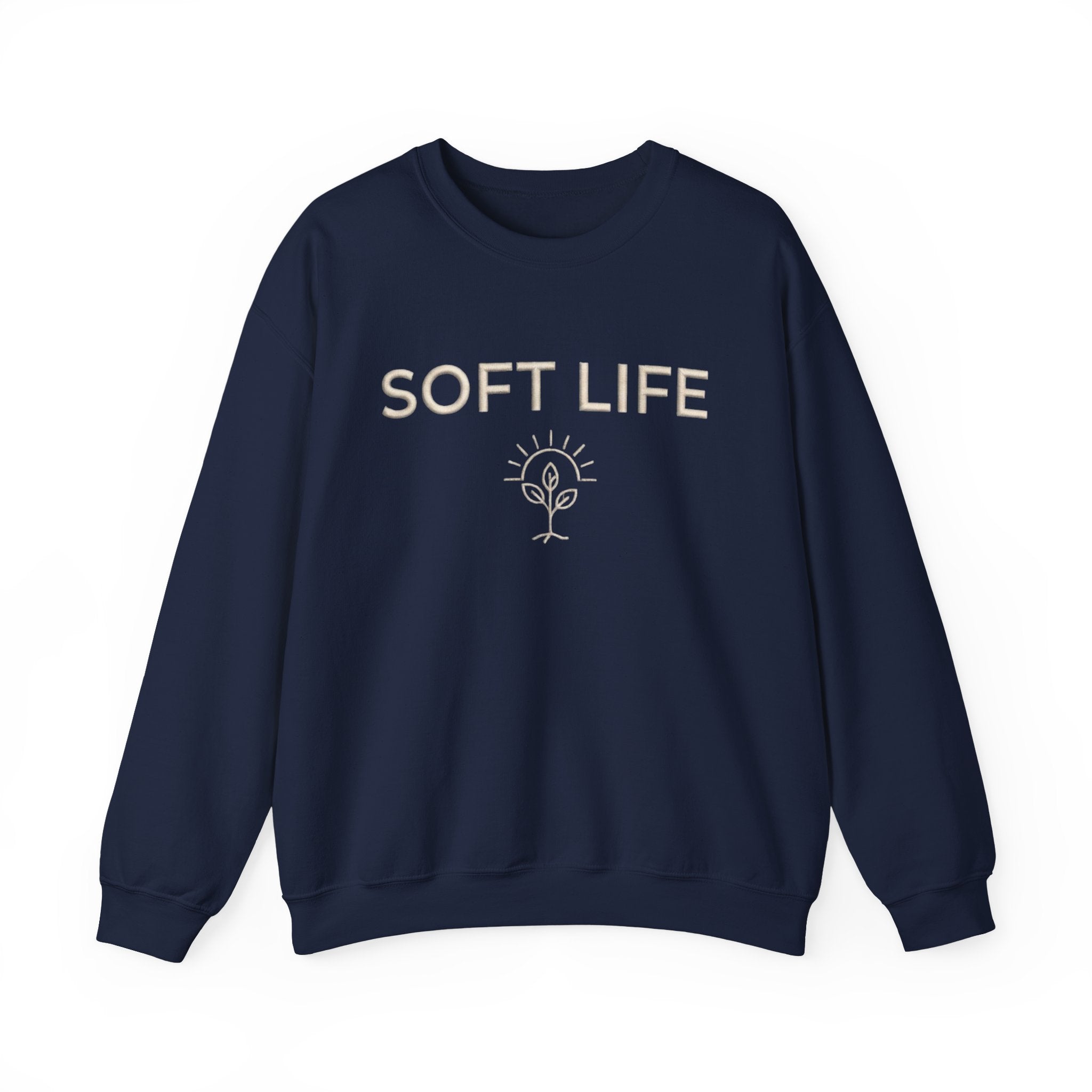 Soft Life Crewneck Sweatshirt — Minimal Floral Graphic Pullover for Women