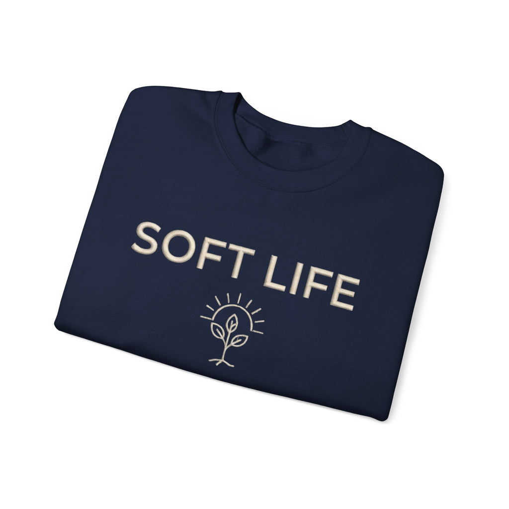 Soft Life Crewneck Sweatshirt — Minimal Floral Graphic Pullover for Women