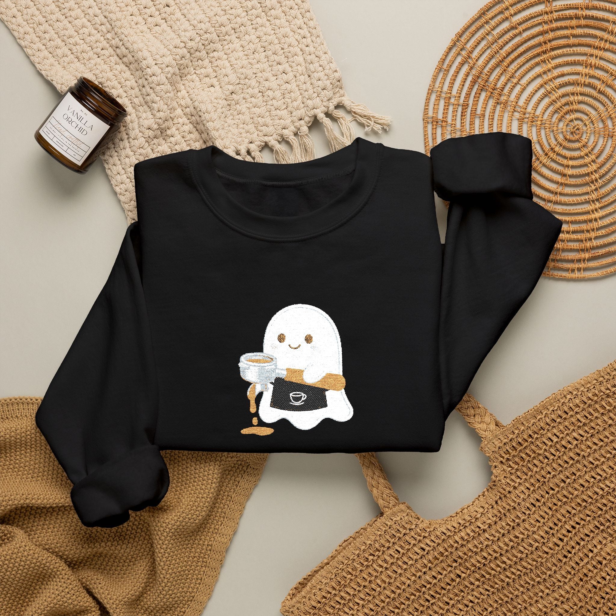 Ghost Waiter Sweatshirt – Cute Ghost Holding Cocktail Crewneck