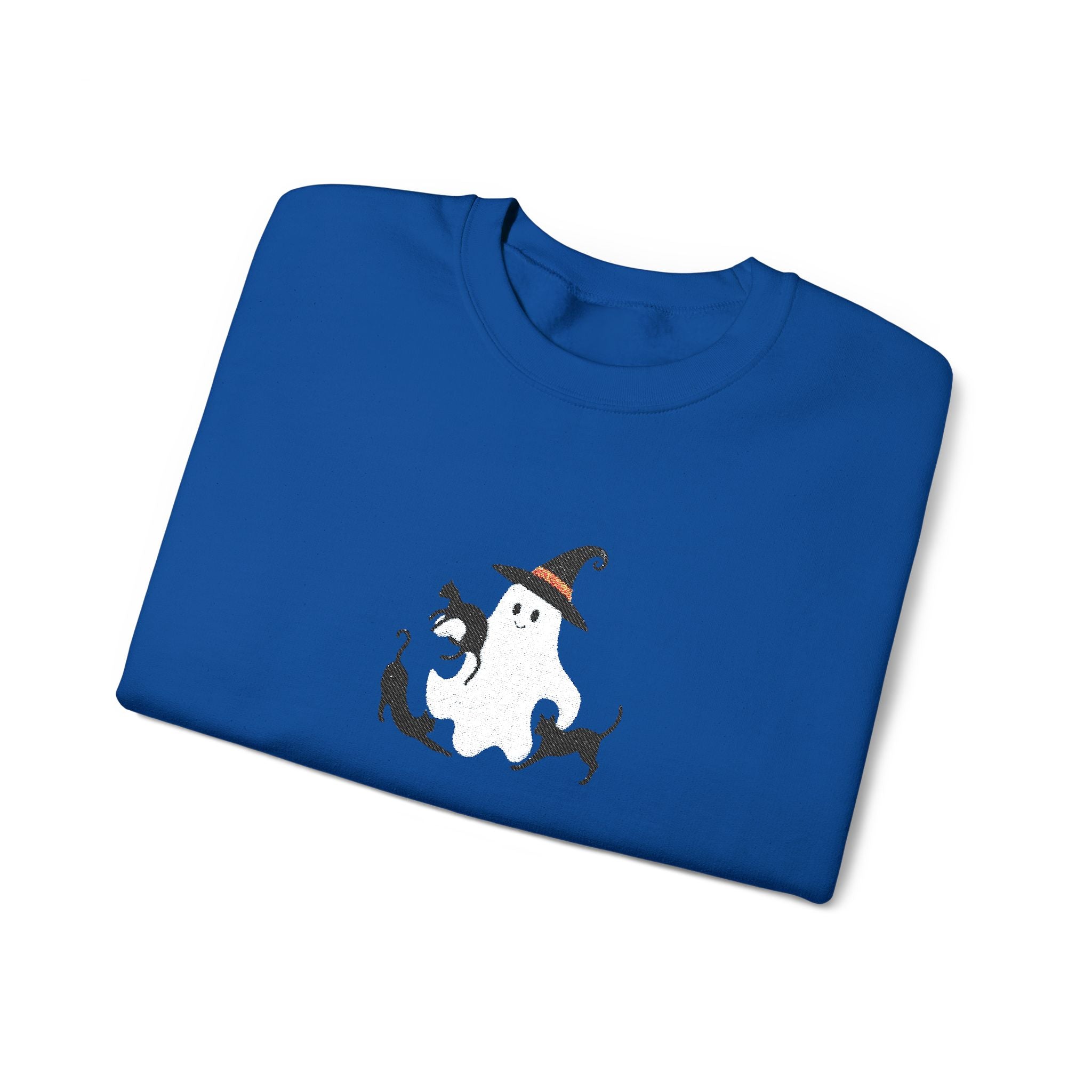 Halloween Moon Cat Crewneck Sweatshirt — Witch Hat & Black Cats Graphic