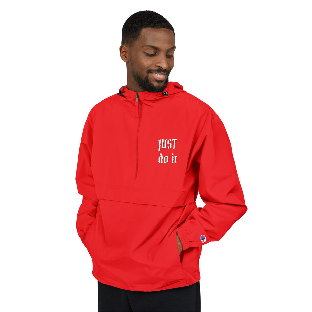 Packable Windbreaker Jacket — Orange Anorak with Small Chest Graphic