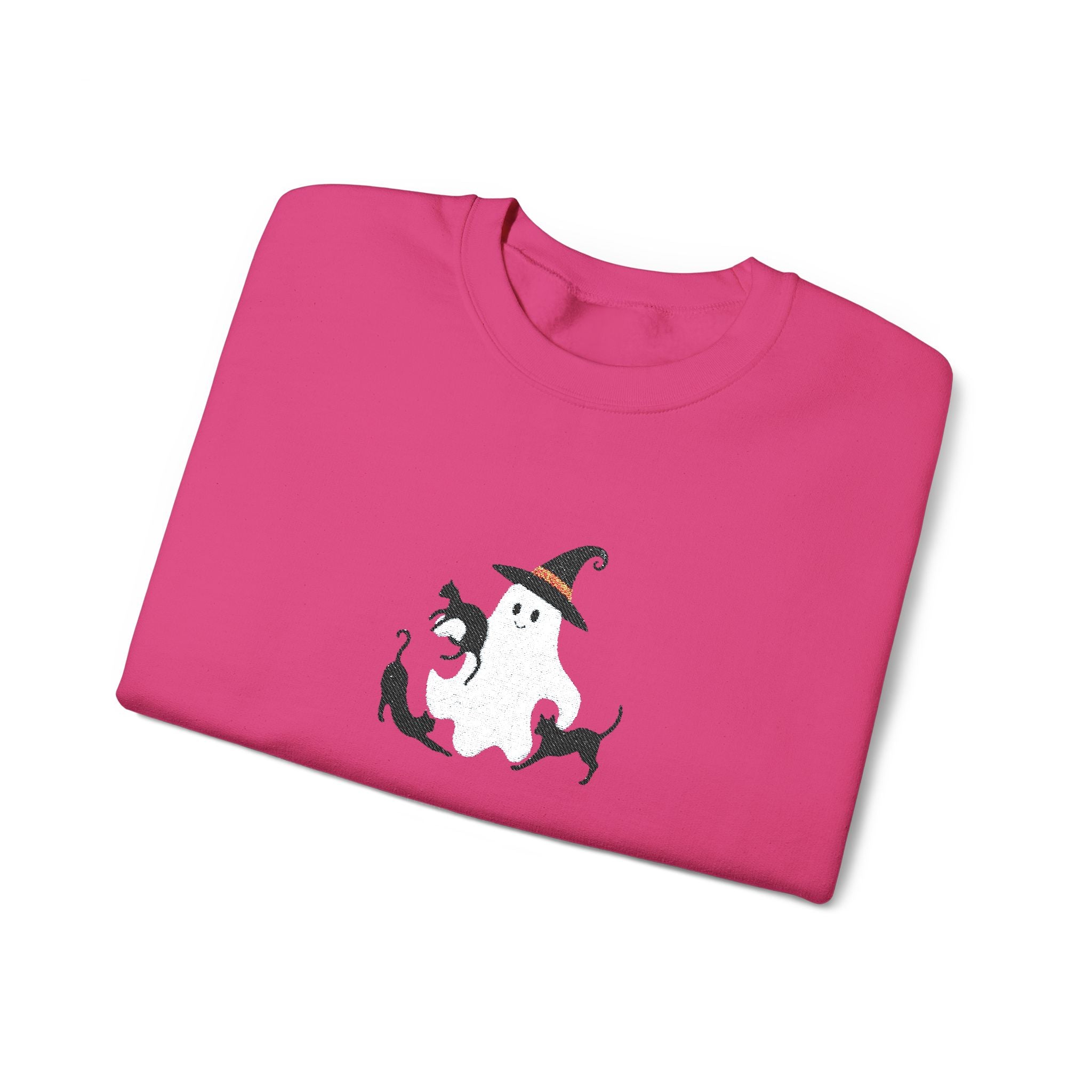 Halloween Moon Cat Crewneck Sweatshirt — Witch Hat & Black Cats Graphic