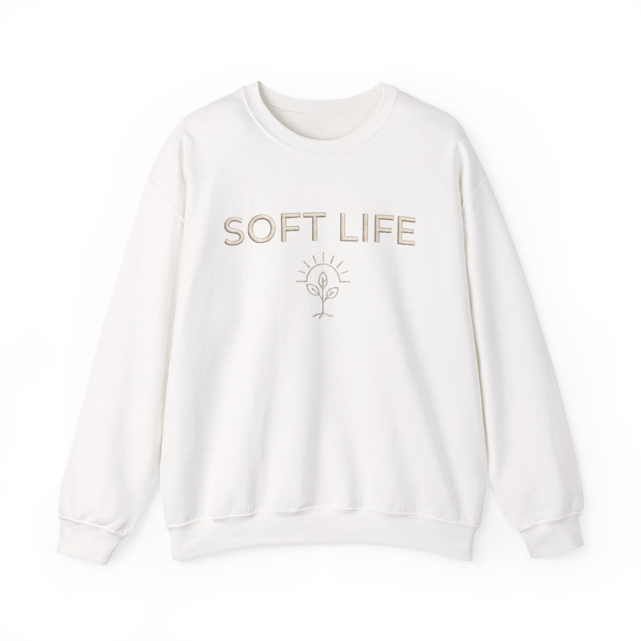 Soft Life Crewneck Sweatshirt — Minimal Floral Graphic Pullover for Women
