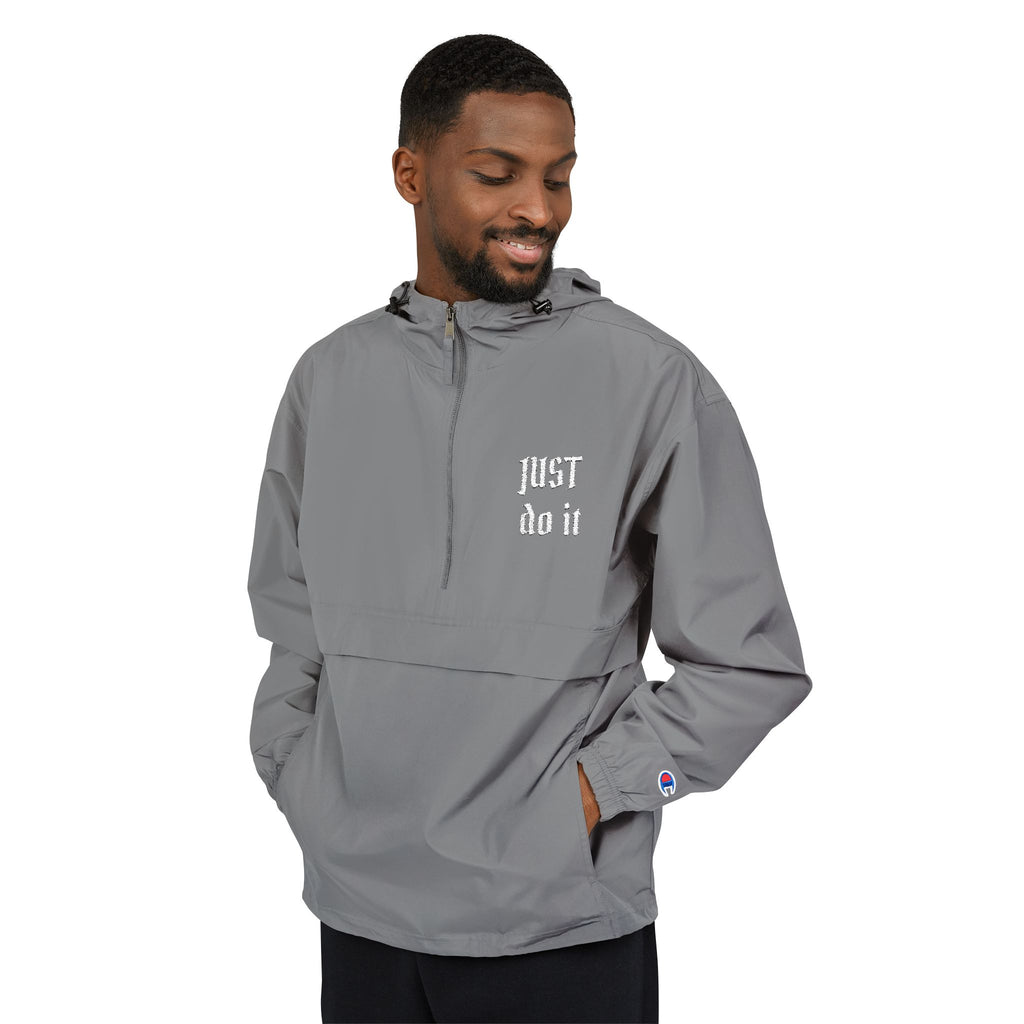 Packable Windbreaker Jacket — Orange Anorak with Small Chest Graphic