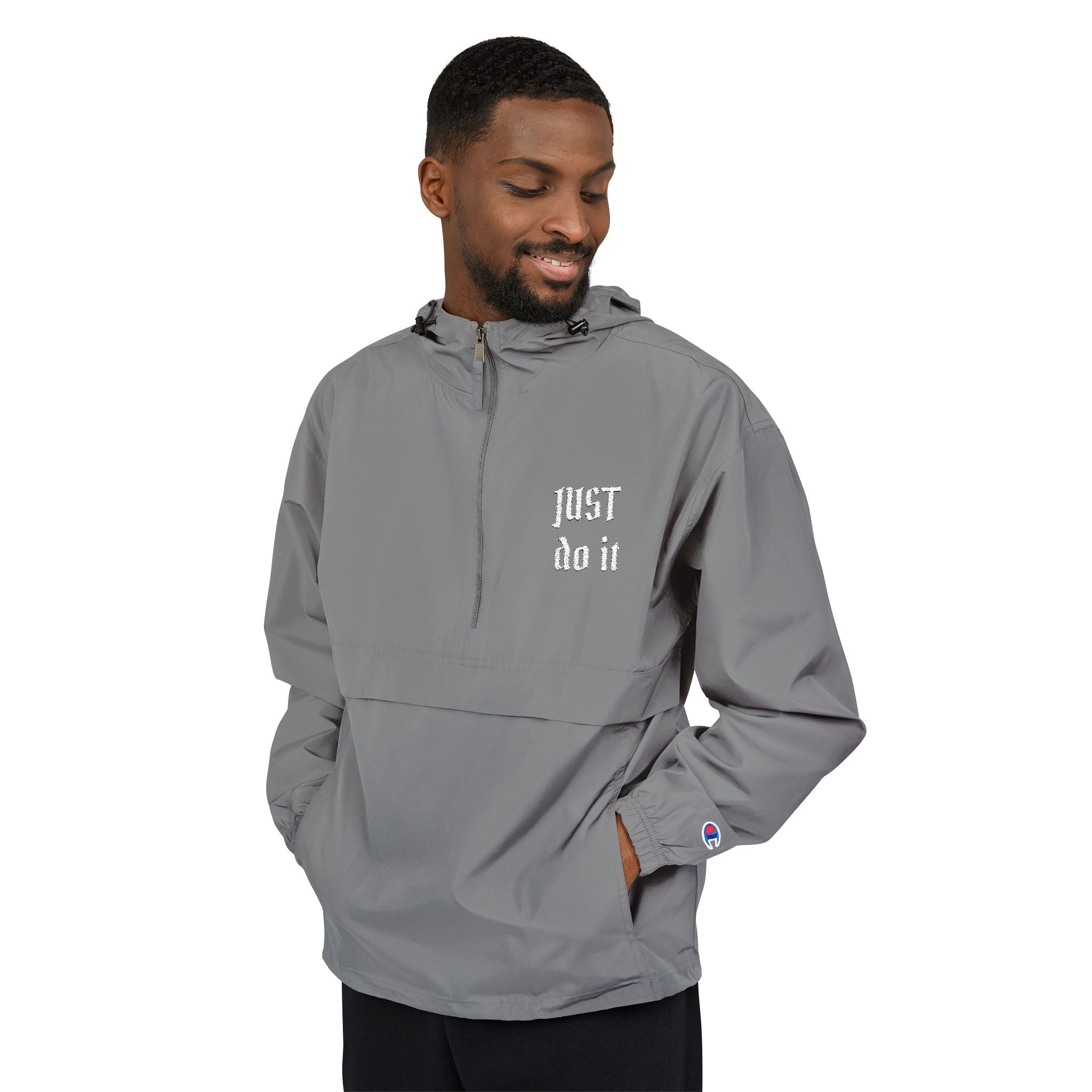 Packable Windbreaker Jacket — Orange Anorak with Small Chest Graphic