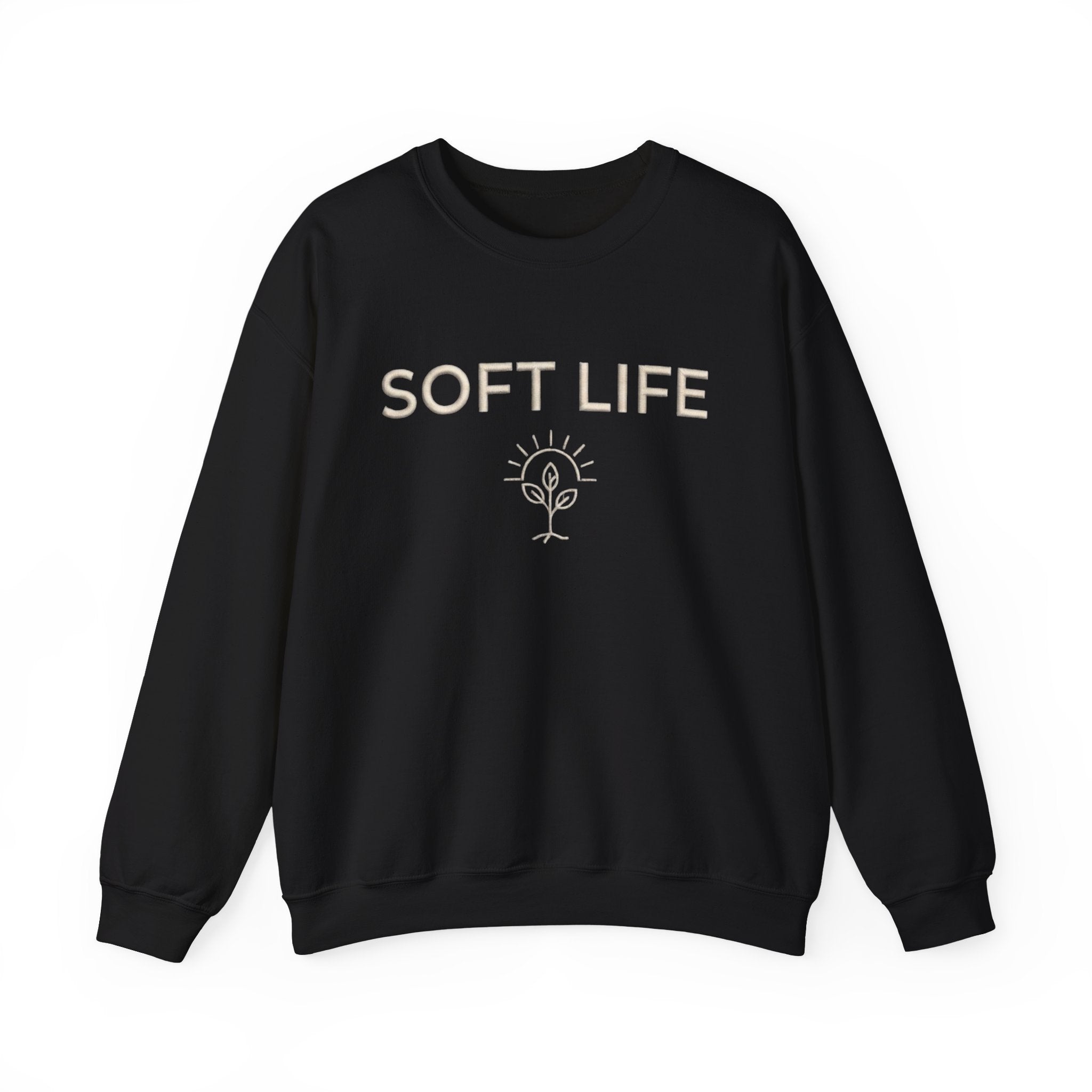 Soft Life Crewneck Sweatshirt — Minimal Floral Graphic Pullover for Women