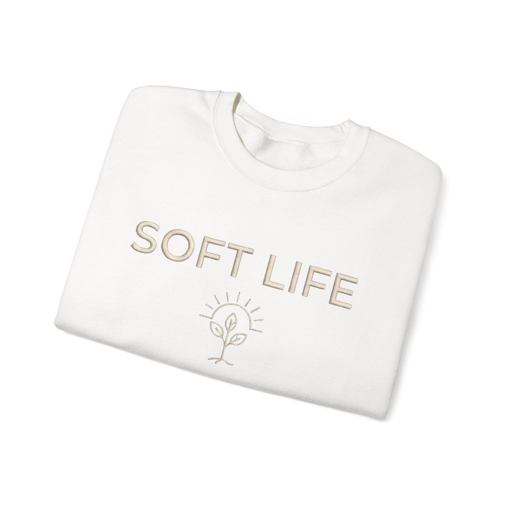 Soft Life Crewneck Sweatshirt — Minimal Floral Graphic Pullover for Women