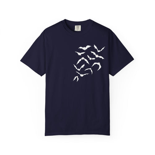 Bat Flock Graphic T-Shirt — Halloween & Gothic Nature Tee