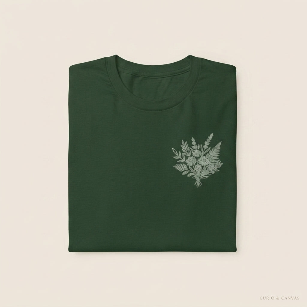Botanical Fern Bouquet T-Shirt — Green Floral Nature Graphic Tee for Women